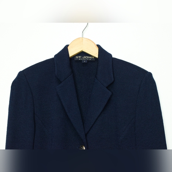 Vintage St. John Santana Knit Blazer Navy Blue Sz 4 - Picture 3 of 11